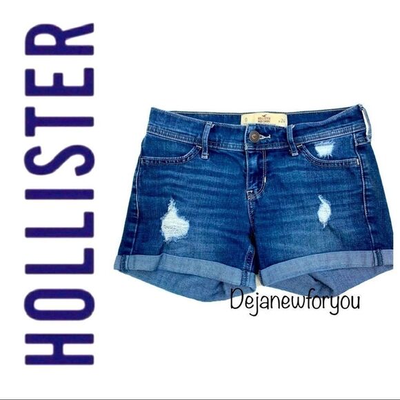 HOLLISTER DISTRESSED MIDI JEAN SHORTS - Picture 2 of 4